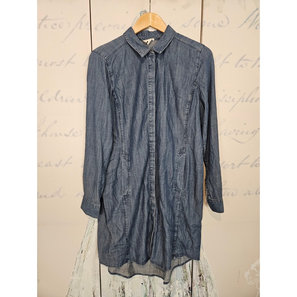 Eileen Fisher Blue Tencel Cotton Denim Button Down Shirt Dress Size Medium